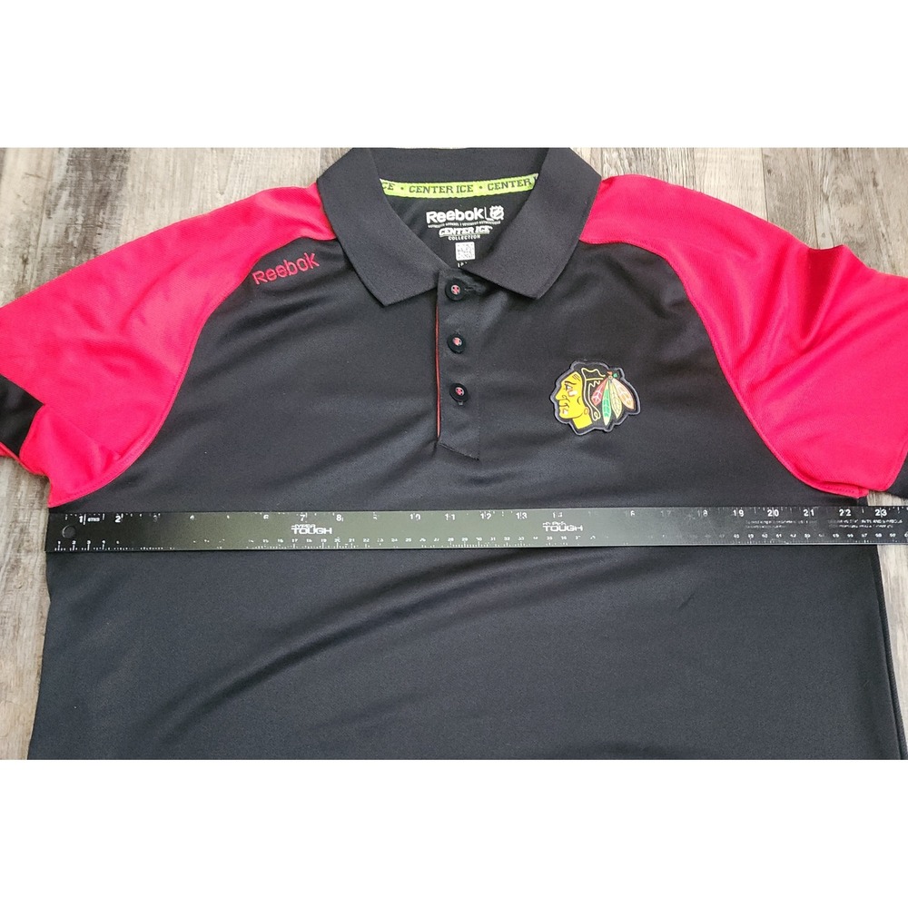 Reebok Polo Shirt Mens Large Black Red Chicago Blackhawks NHL Center Ice PlayDry - Picture 3 of 4
